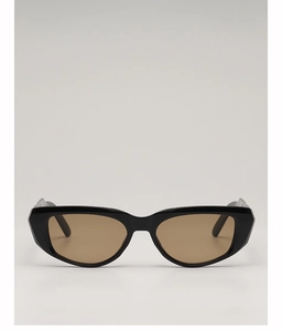 Detailed close-up of glossy cat-eye sunglasses with premium brown translucent lenses