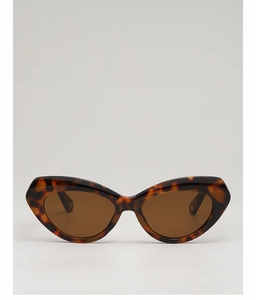 Detailed macro view of tortoiseshell cat-eye sunglasses with gradient brown lenses