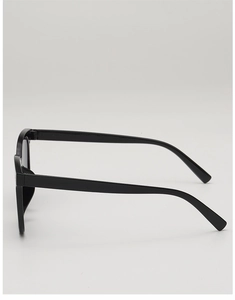 Side view of square black sunglasses showing thick frame and sleek temple design