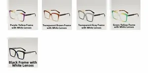 Collection of oversized square sunglasses in gradient, transparent tea and black colors