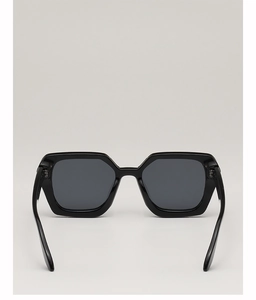 Close-up of classic thick black square sunglasses with dark grey polarized lenses