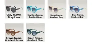 Detailed grid of oversized round retro sunglasses in six different gradient lens colors