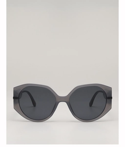 Front view of retro round sunglasses with translucent smoky grey frames and lenses