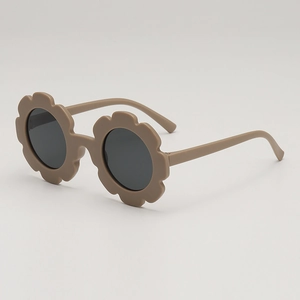 Lunettes de soleil fleurs pour enfants, fini kaki mat avec verres ronds gris foncé