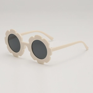Lunettes de soleil fleurs mignonnes pour enfants en blanc crème avec verres ronds