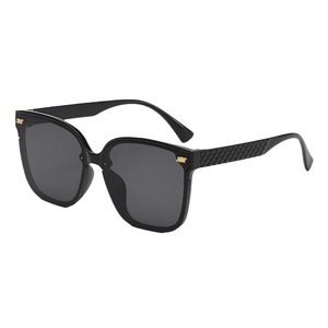 Classic black square oversized sunglasses with gold metal accent and textured temples
