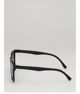Side view of classic black thick square frame sunglasses with streamlined temples and lenses