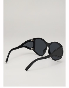Detailed back view of oversized punk sunglasses featuring unique side shields and glossy black frames