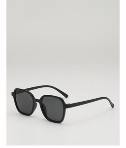 Detailed side view of black matte kids sunglasses with UV protection lenses and rectangular frames
