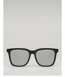 Front view of classic oversized black square frame sunglasses with silver-gray lenses
