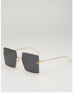 Detail of metal semi-rimless square sunglasses with gold F logo and dark grey lenses