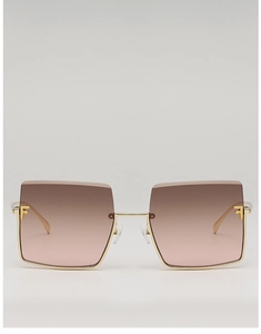 Detail of gold metal hinge with F logo on square gradient oversized sunglasses