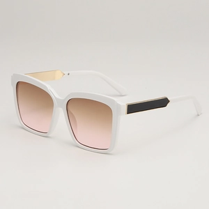 Oversized square white frame sunglasses with gradient pink lenses and gold metal details