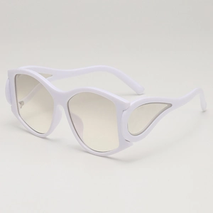 Chic oversized white wing-shaped punk sunglasses with high-quality resin frame for women