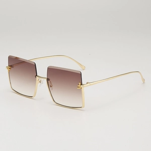 Oversized Square Sunglasses Trendy Metal Semi Rimless Frame Gradient AC Lens Retro UV400 Sun Protection Fashion Eyewear