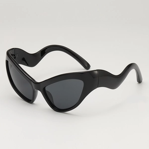 Cat Eye Sunglasses Wavy Temples PC Frame AC Lens UV400 Protection Cyberpunk Tech Aesthetic Trendy Eyewear For Outdoor