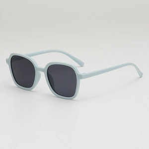 Kids minimalist light blue matte square sunglasses with dark lenses for UV protection