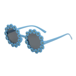 Kids daisy flower sunglasses with light blue frames and 3D floral accents for girls