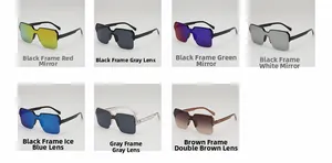 Collection of oversized square fashion sunglasses with various colored mirrored lenses