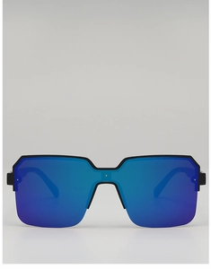 Front view of semi-rimless square sunglasses with blue-purple gradient mirrored lenses