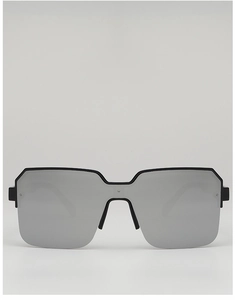 Front view of square semi-rimless sunglasses with silver mirrored lenses and black frame