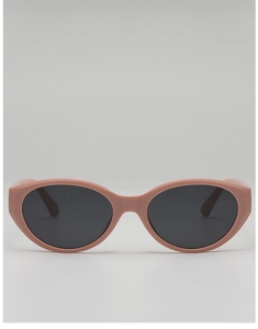 Vue détaillée des lunettes de soleil œil-de-chat roses avec verres gris et fini résine