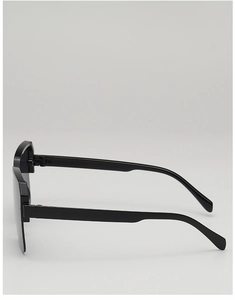 Side view of trendy black semi-rimless square sunglasses with wide temples for outdoor parties