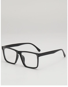 Detail view of matte black wide rectangle sunglasses frame with sturdy hinge structure