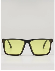 Front view of vintage black square sunglasses with translucent yellow lenses for driving