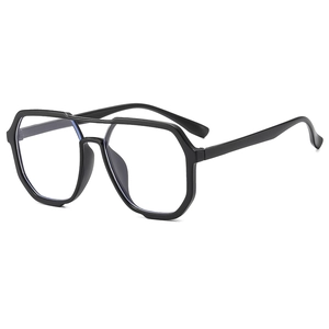 Modern double-bridge oversized polygonal matte black glasses with 45-degree side view
