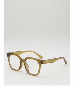Detailaufnahme der olivgrünen quadratischen Sonnenbrille mit metallischem Bügeldekor