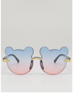 Detail of bear-shaped gradient blue and pink lenses on these cute kids' sunglasses