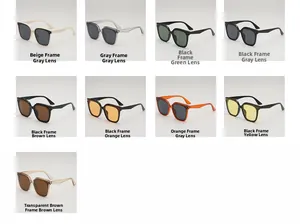 Collage of square sunglasses in nine different colors with stylish metal rivet details