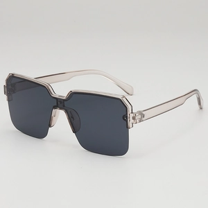 Champagne grey oversized square semi-rimless sunglasses with dark grey resin lenses