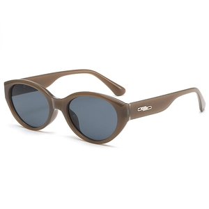 Lunettes de soleil œil-de-chat rétro avec monture café translucide et verres gris foncé