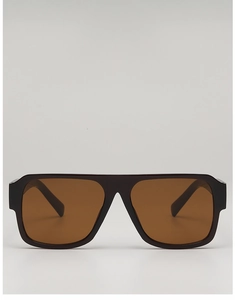 Vue de face des lunettes de soleil carrées à dessus plat avec monture noire et verres