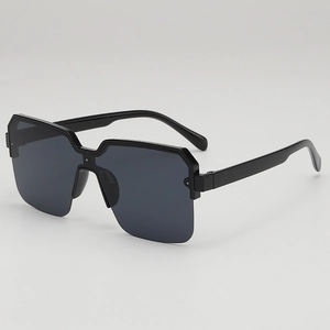 Modern black oversized square semi-rimless sunglasses with sleek 45-degree side view
