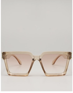 Detail showing high-quality square champagne acetate frame and golden metal hinge accents