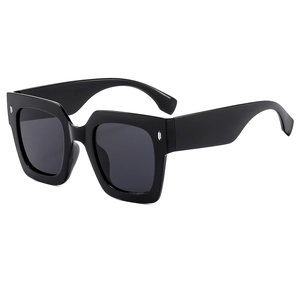 Fashionable oversized square black sunglasses with silver studs and dark grey lenses