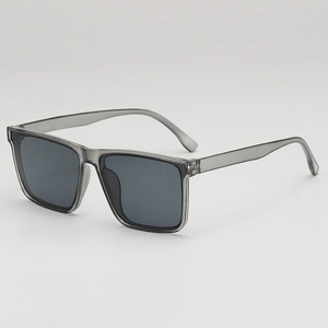 Retro translucent grey square frame sunglasses with dark lenses for a modern chic look