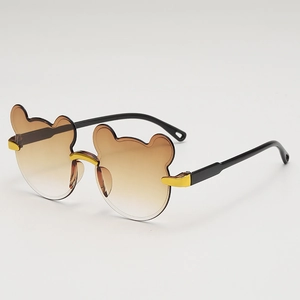 Cute bear-shaped children sunglasses with gradient brown lenses and golden metal hinges