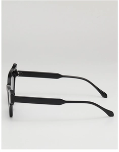 Side view of black cat-eye sunglasses showing sleek temple design and hinge details