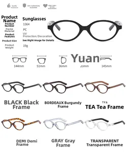 Detailed view of oval glasses frames specifications and multi-color selection options