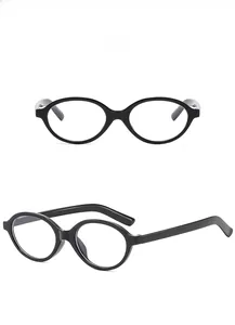 Front and side view of black oval full-rim glasses frame with a minimalist design
