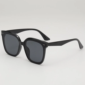 Classic black square frame sunglasses with silver rivet accents and dark tinted lenses