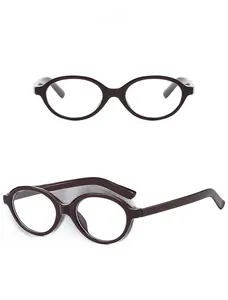 Detailed front and side views of oval Bordeaux resin eyewear frames in polished finish