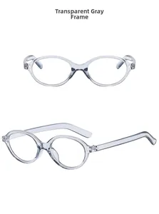Detail view of transparent gray oval glasses frames with minimalist aesthetic and high quality