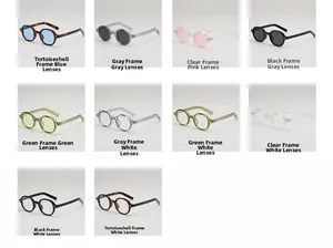 Detailed grid showing ten color variants of retro oval frame sunglasses with colorful lenses