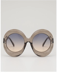 Close-up of translucent grey oval frames with blue-orange gradient lenses in high quality