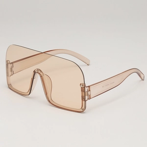 Fashionable champagne semi-rimless shield sunglasses with integrated wide lenses